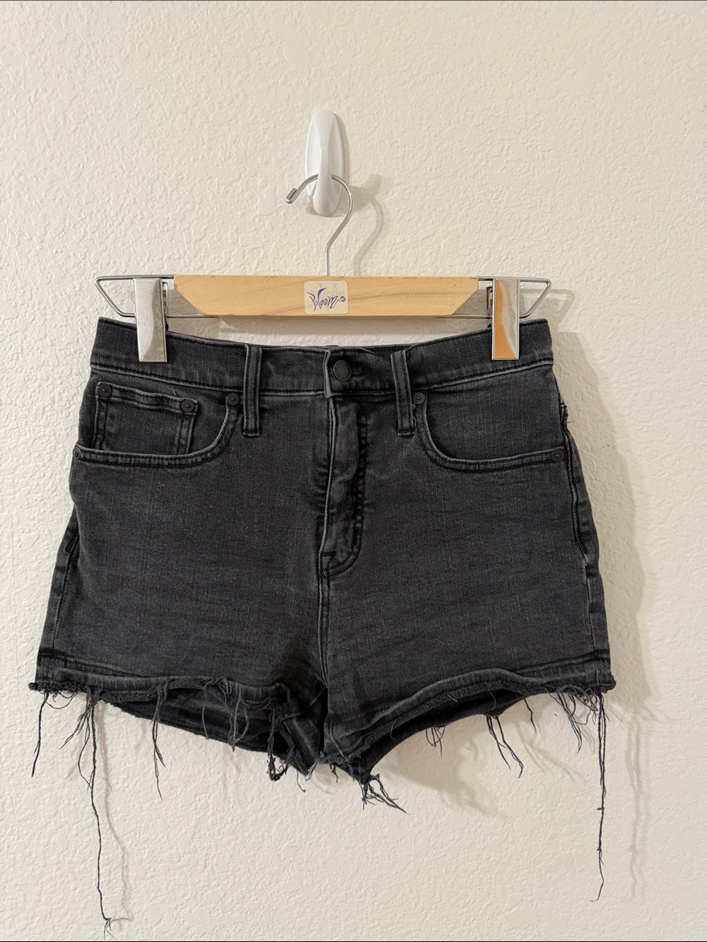 Madewell Black Frayed Hem High-Rise Jean Shorts